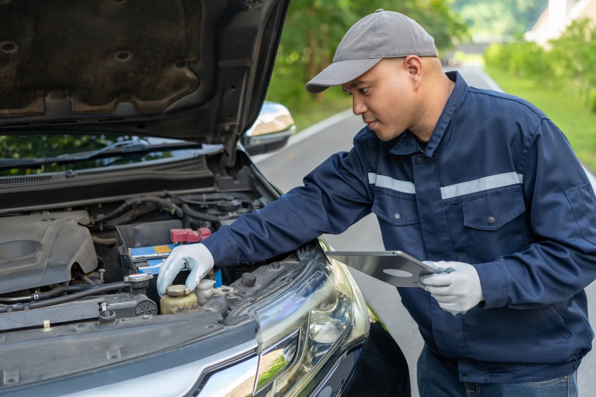 Mechanic working on a car